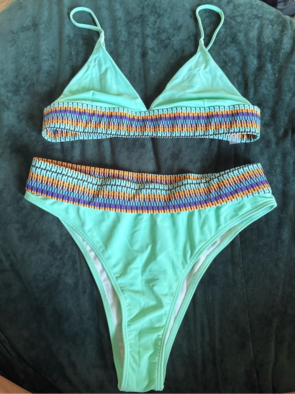 SHEIN Mint Green Bikini with Multicolor Smocked Trim